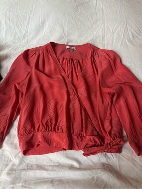 Madewell Woven Wrap-Style Blouse in Coral Red